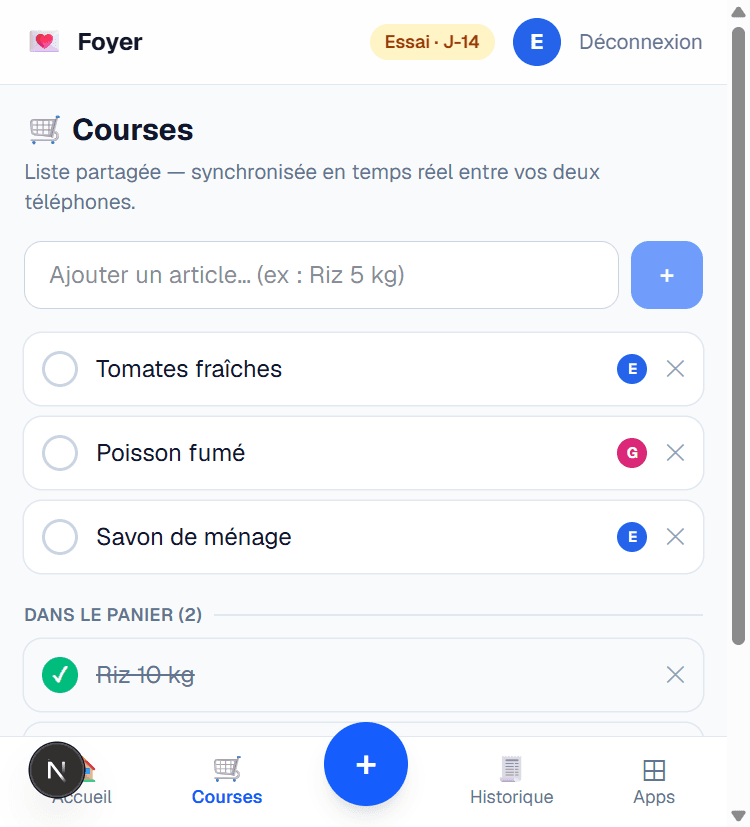 Liste de courses partagée en temps réel